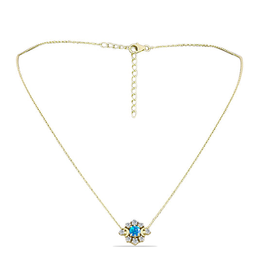 Colar de Prata com Banho de Ouro com Opala Paraíso da Etiópia e Topázio Branco  Contraste: Cabeca de Veado (800)
