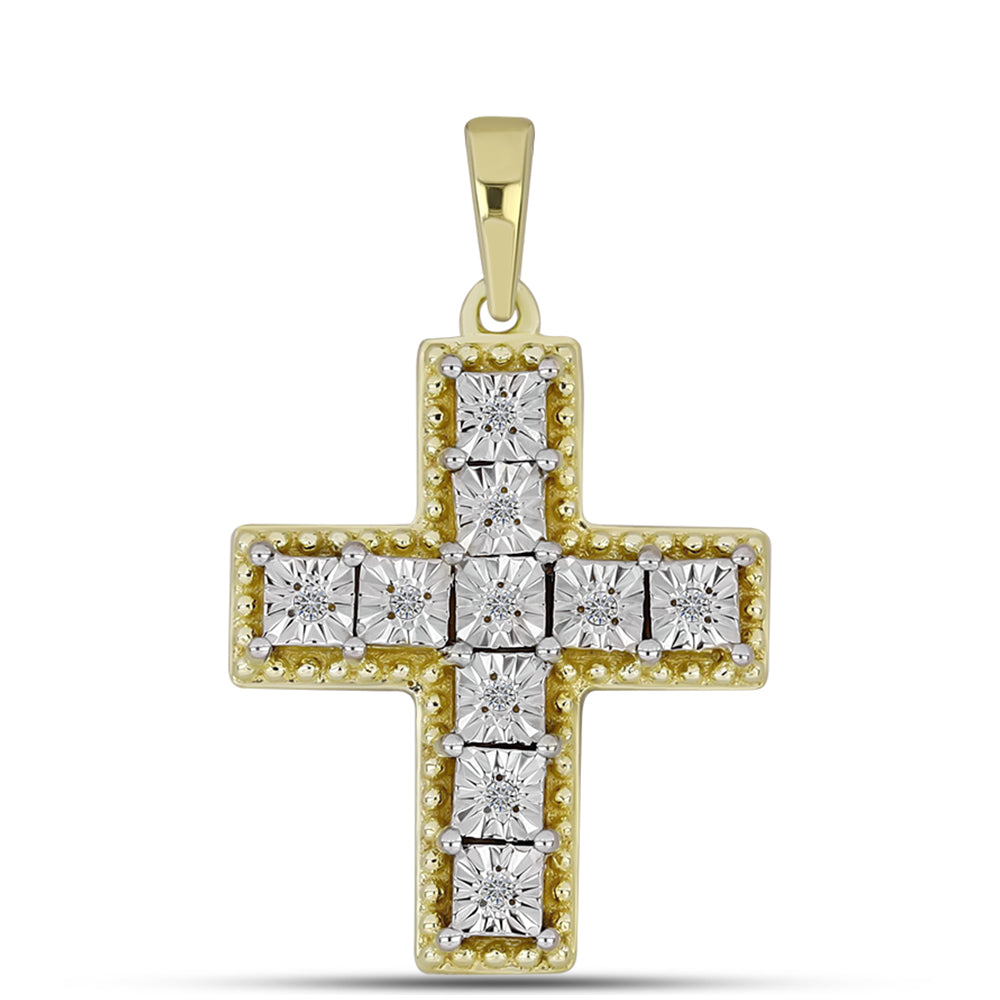 Cruz Pendente de Prata com Banho de Ouro com Diamante Branco 1 