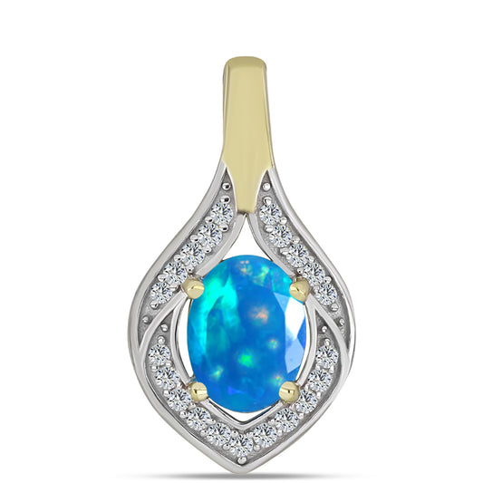 Pendente de Prata com Banho de Ouro com Opala Paraíso da Etiópia e Topázio Branco