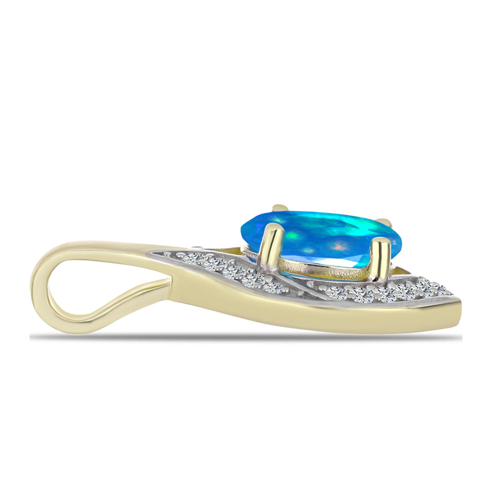 Pendente de Prata com Banho de Ouro com Opala Paraíso da Etiópia e Topázio Branco 2 