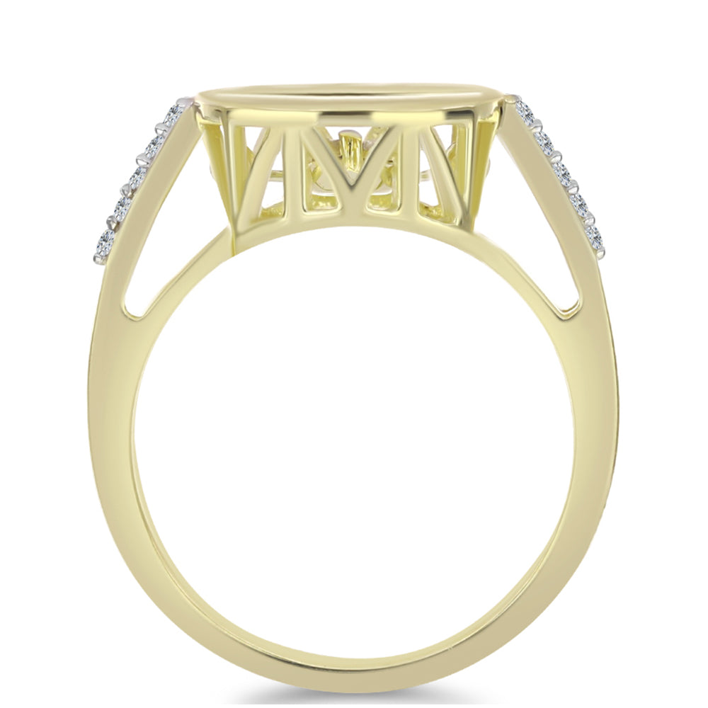 Anel de Prata com Banho de Ouro com Diamante Branco e Topázio Branco 2 