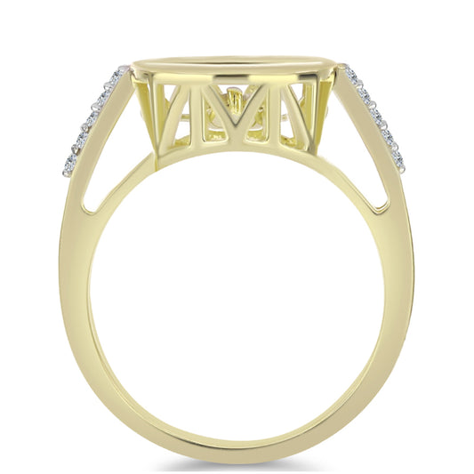 Anel de Prata com Banho de Ouro com Diamante Branco e Topázio Branco