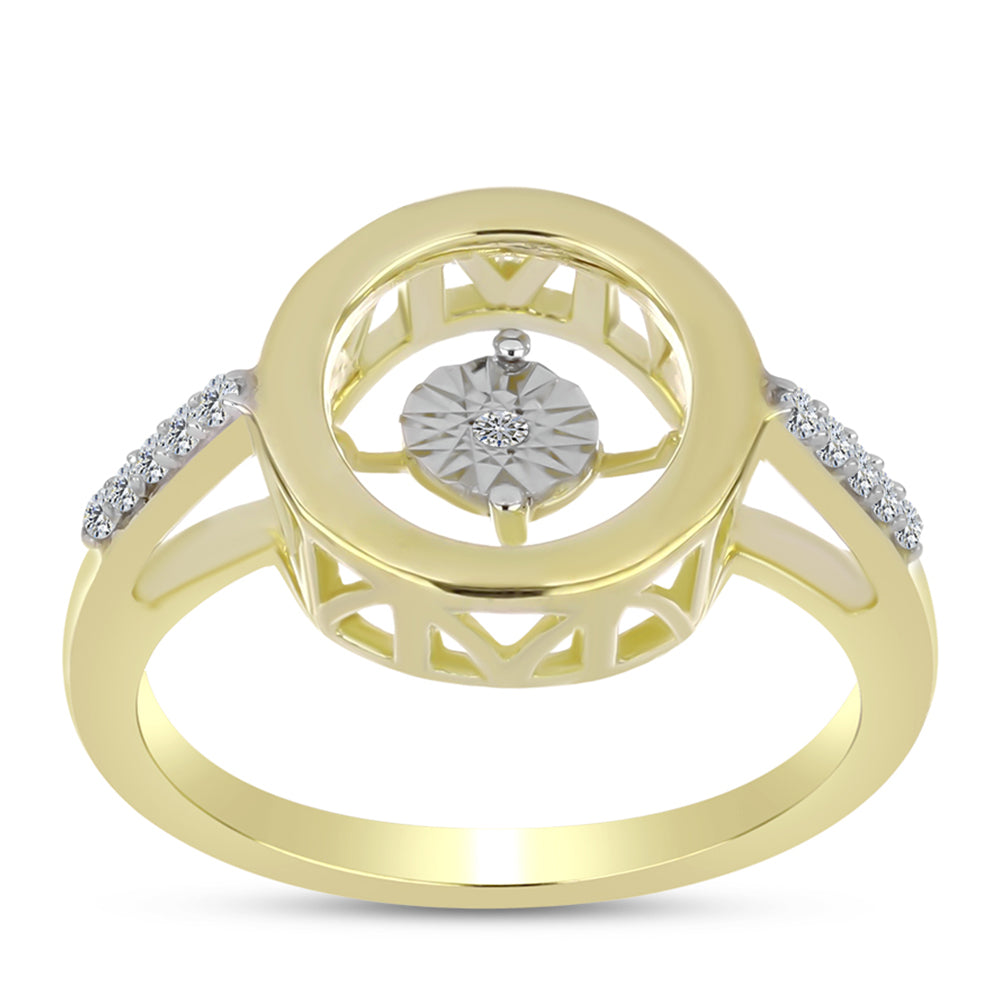 Anel de Prata com Banho de Ouro com Diamante Branco e Topázio Branco 3 