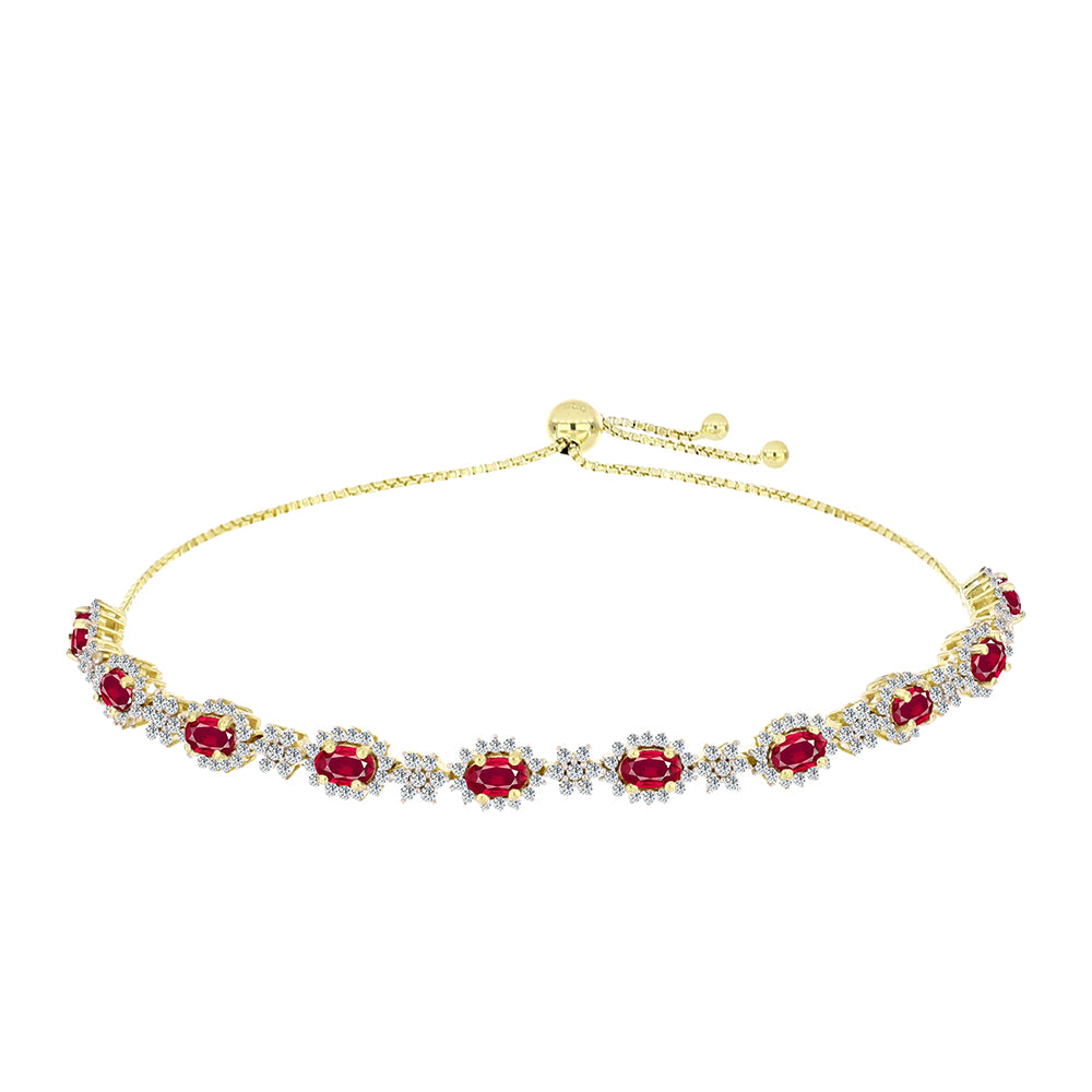 Pulseira de Prata com Banho de Ouro com Rubi de Madagáscar e Topázio Branco  Contraste: Cabeca de Veado (800)
