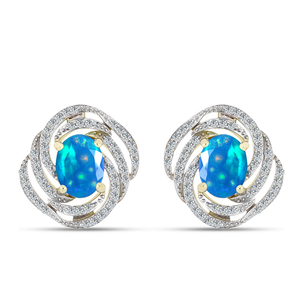 Brincos de Prata com Banho de Ouro com Opala Paraíso da Etiópia e Topázio Branco