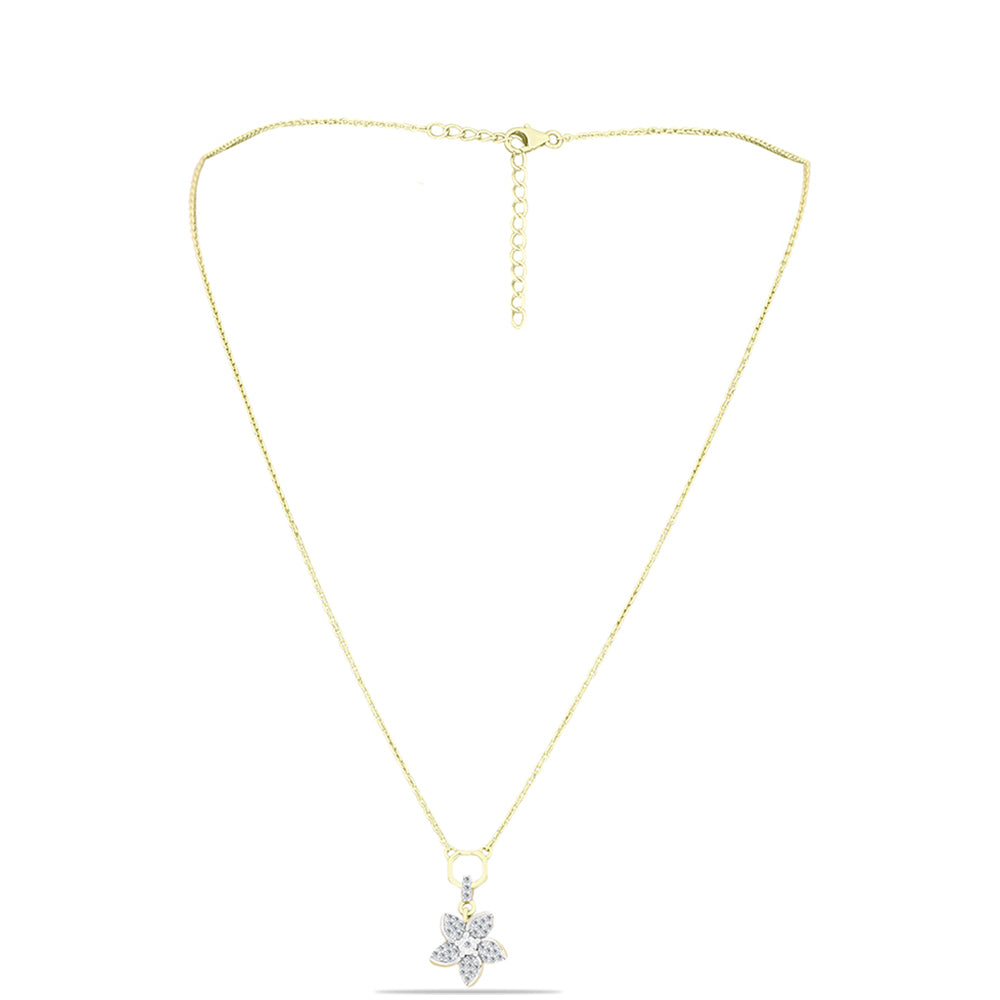 Colar de Prata com Banho de Ouro com Diamante Branco e Topázio Branco  Contraste: Cabeca de Veado (800) 1 