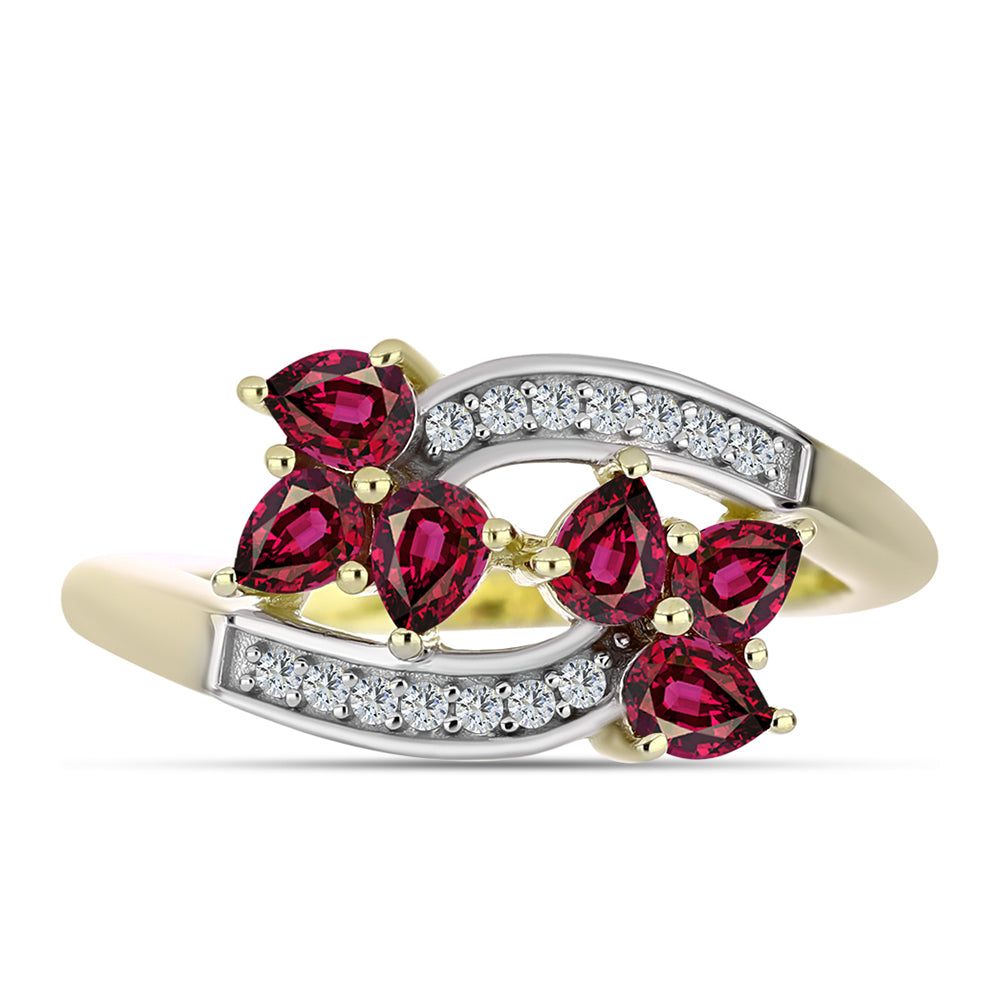 Anel de Prata com Banho de Ouro com Granada de Rhodolite e Topázio Branco  Contraste: Cabeca de Veado (800)