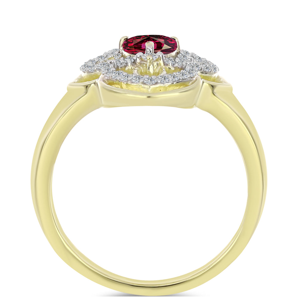 Anel de Prata com Banho de Ouro com Granada de Rhodolite e Topázio Branco  Contraste: Cabeca de Veado (800)