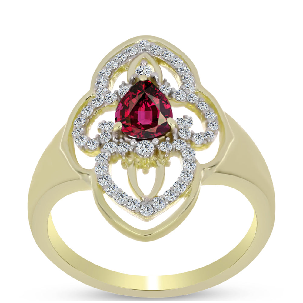 Anel de Prata com Banho de Ouro com Granada de Rhodolite e Topázio Branco  Contraste: Cabeca de Veado (800)