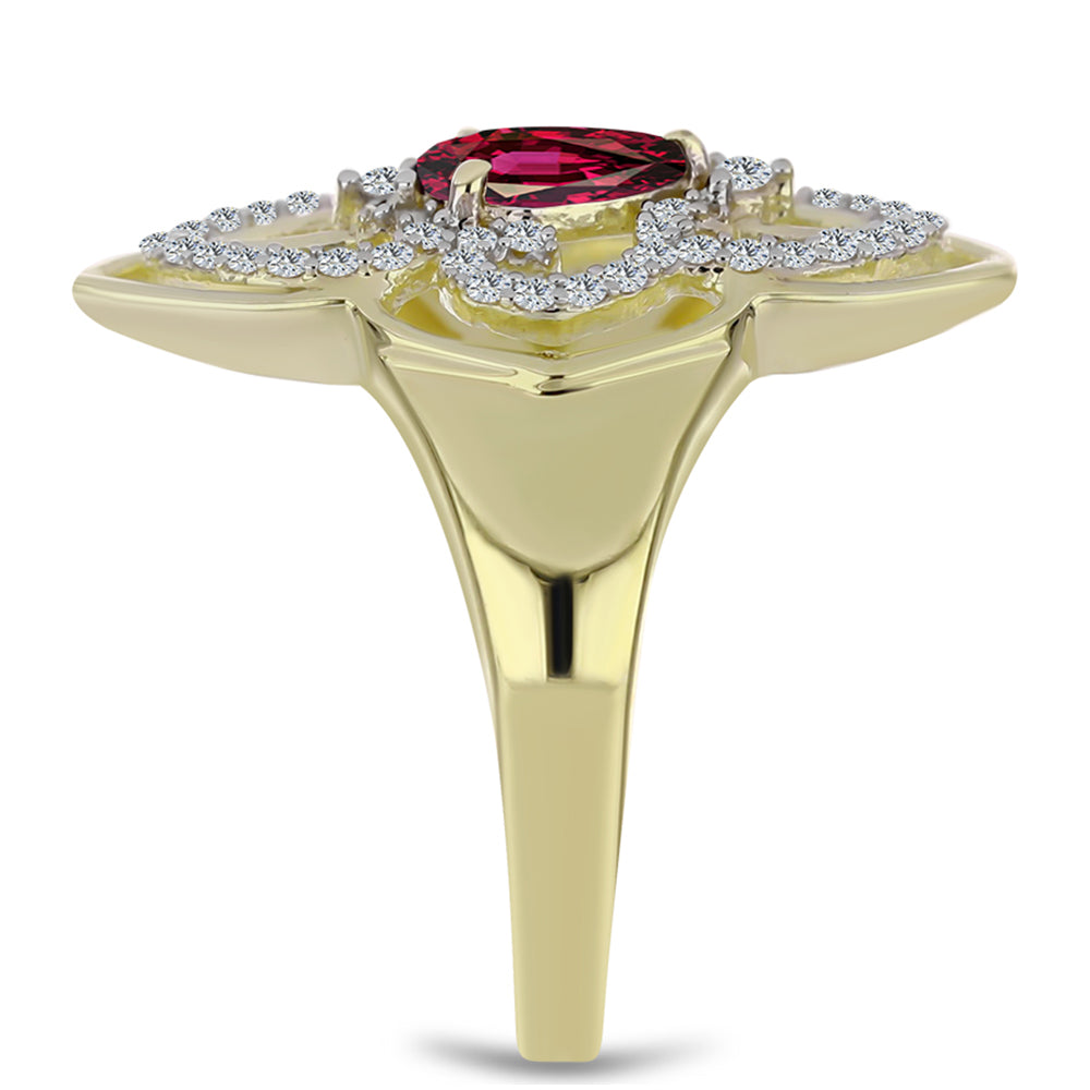 Anel de Prata com Banho de Ouro com Granada de Rhodolite e Topázio Branco  Contraste: Cabeca de Veado (800) 4 