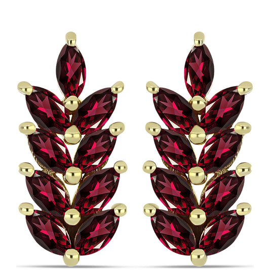 Brincos de Prata com Banho de Ouro com Granada de Rhodolite