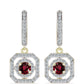 Brincos de Prata com Banho de Ouro com Granada de Rhodolite e Topázio Branco