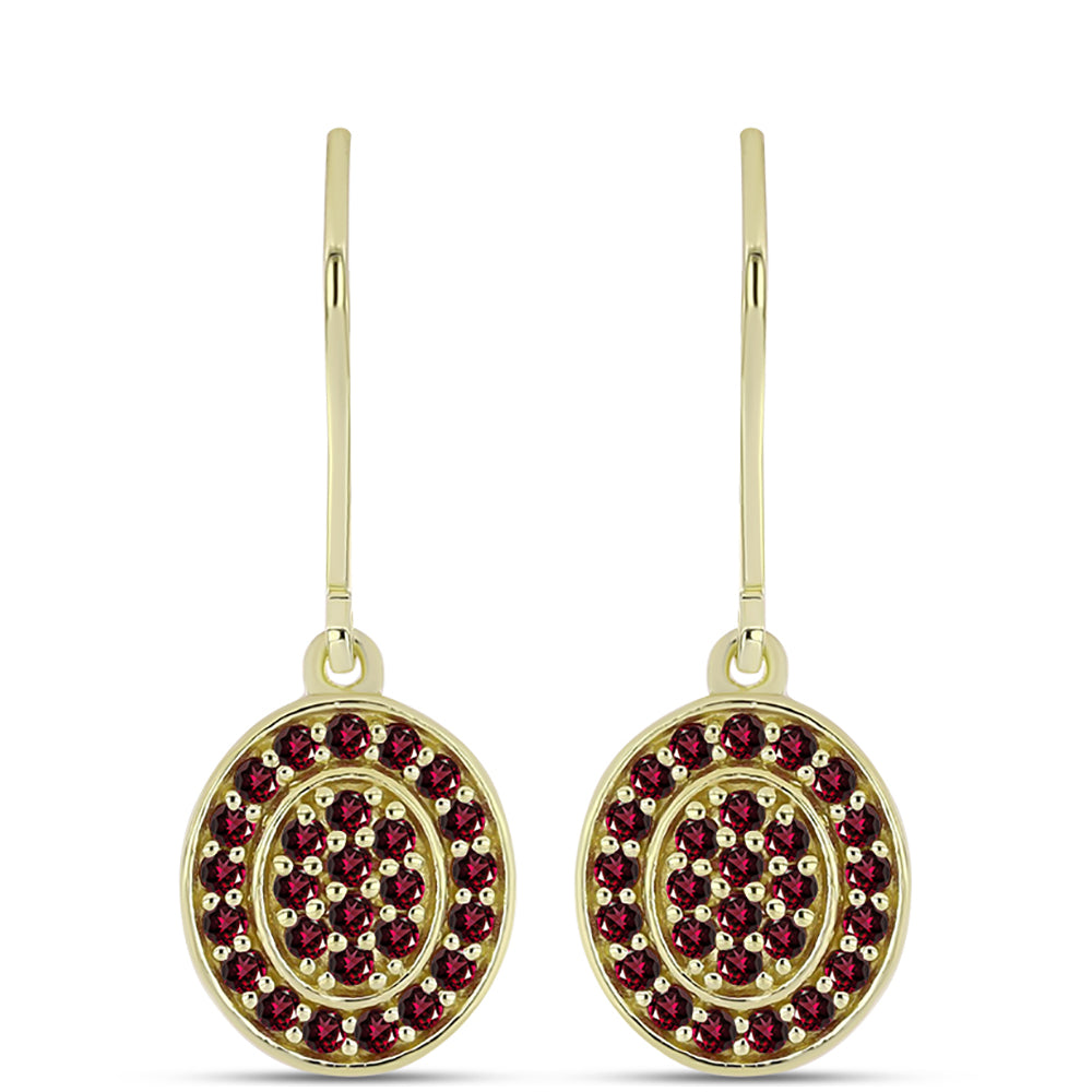 Brincos de Prata com Banho de Ouro com Granada de Rhodolite