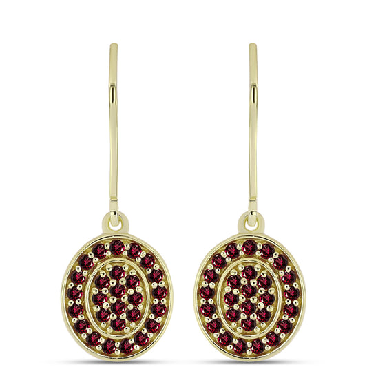 Brincos de Prata com Banho de Ouro com Granada de Rhodolite