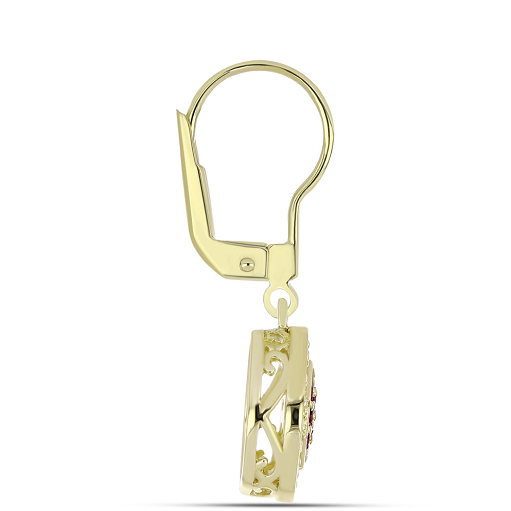 Brincos de Prata com Banho de Ouro com Granada de Rhodolite