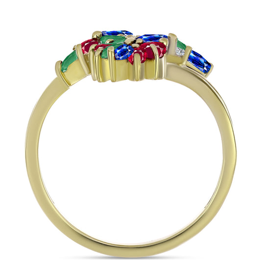 Anel de Prata com Banho de Ouro com Rubi de Madagáscar e Safira Azul Australiana  Contraste: Cabeca de Veado (800)