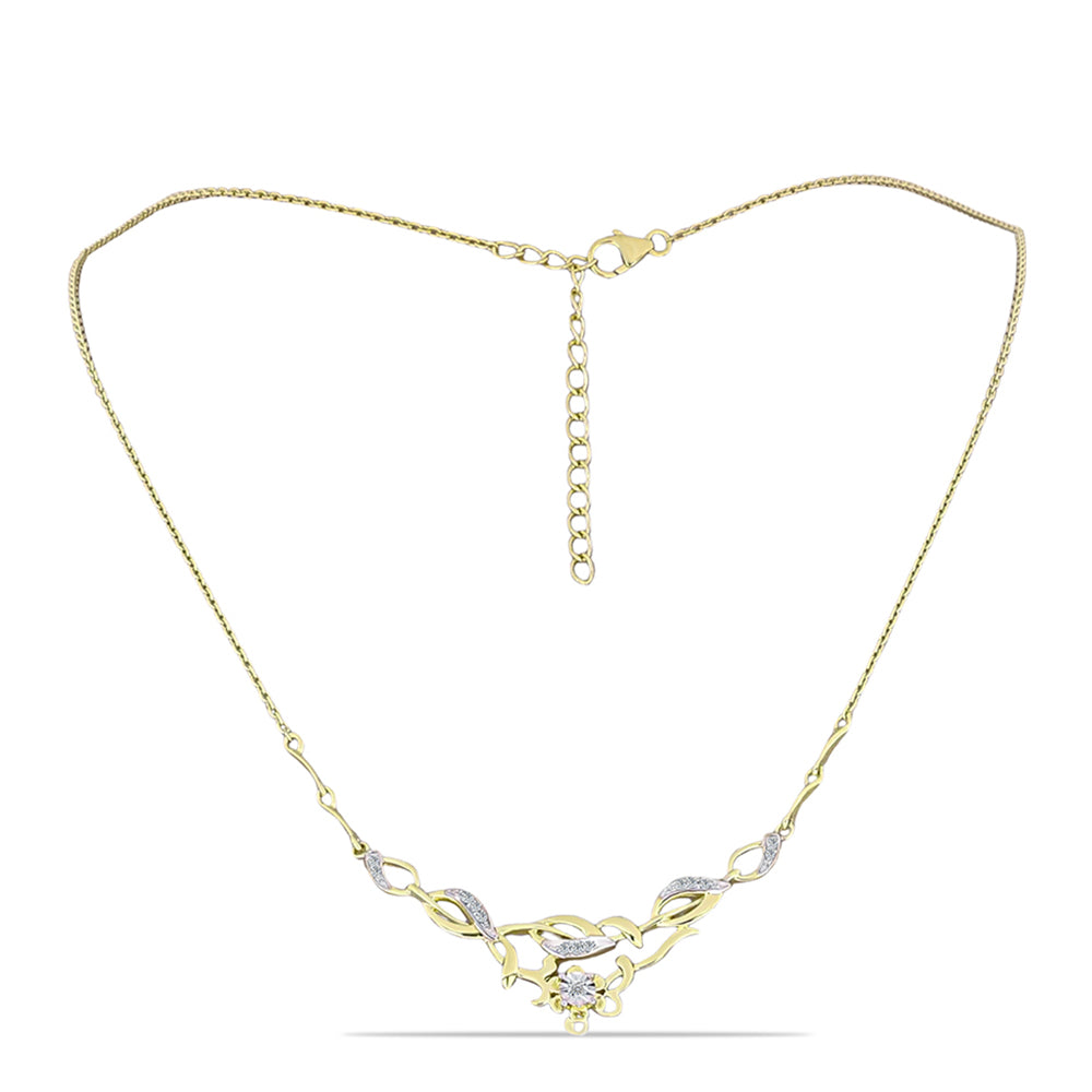 Colar de Prata com Banho de Ouro com Diamante Branco e Topázio Branco  Contraste: Cabeca de Veado (800) 1 