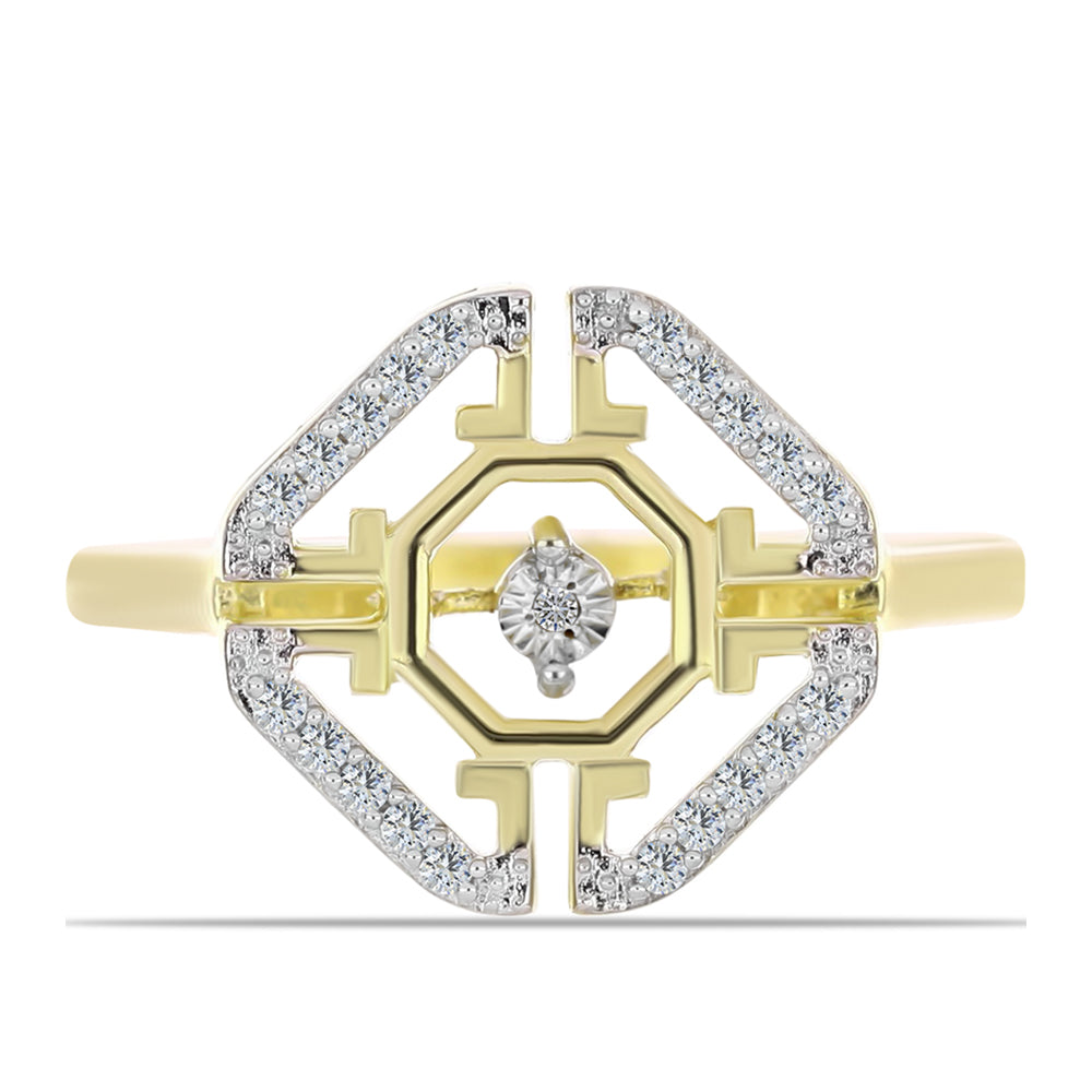 Anel de Prata com Banho de Ouro com Diamante Branco e Topázio Branco  Contraste: Cabeca de Veado (800) 1 
