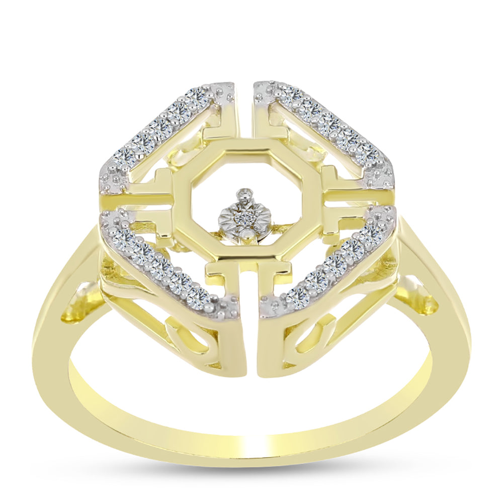 Anel de Prata com Banho de Ouro com Diamante Branco e Topázio Branco  Contraste: Cabeca de Veado (800) 3 