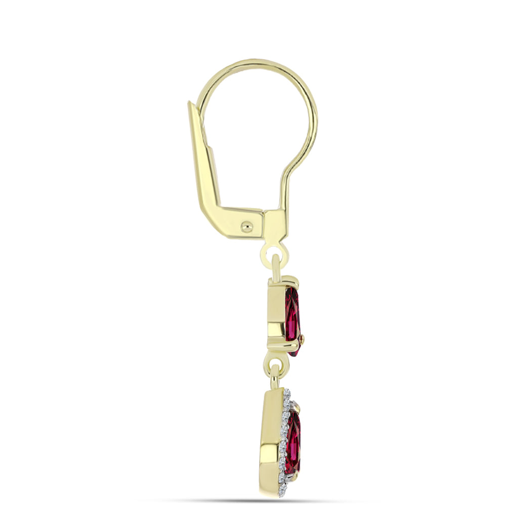 Brincos de Prata com Banho de Ouro com Granada de Rhodolite e Topázio Branco