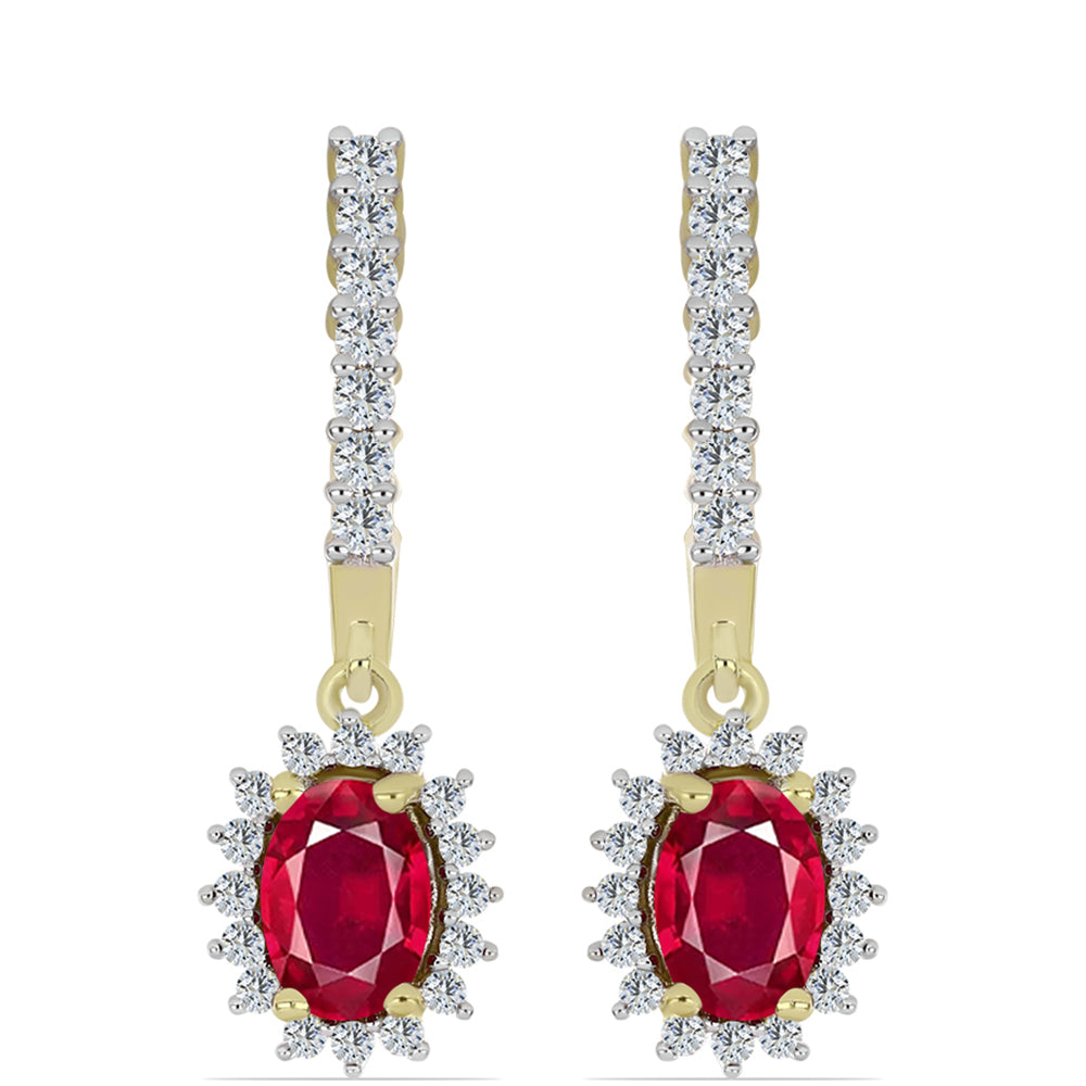 Brincos de Prata com Banho de Ouro com Rubi de Madagáscar e Topázio Branco 1 