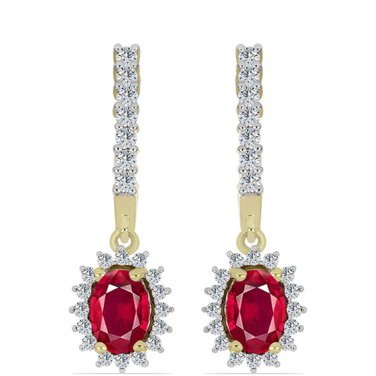 Brincos de Prata com Banho de Ouro com Rubi de Madagáscar e Topázio Branco