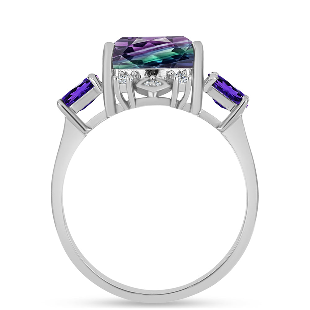 Anel de Prata com Fluorita Zebra e Ametista de Marrocos 2 