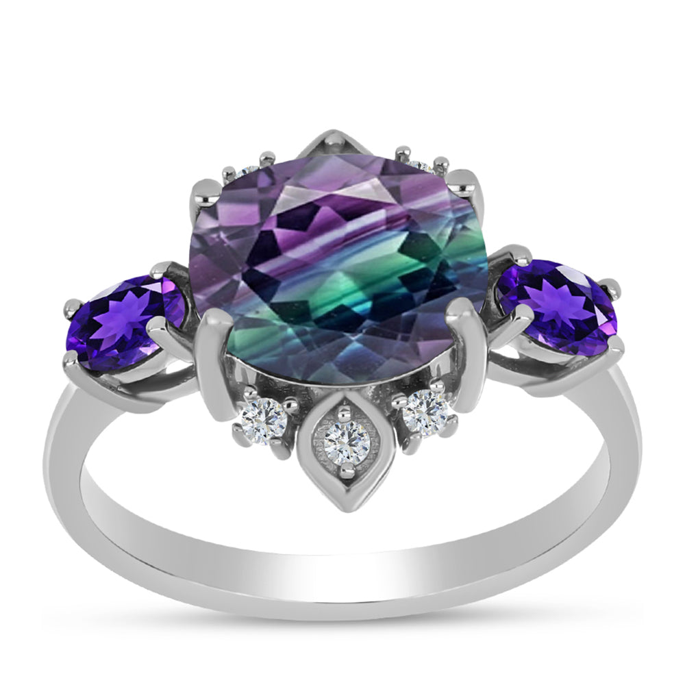 Anel de Prata com Fluorita Zebra e Ametista de Marrocos 3 