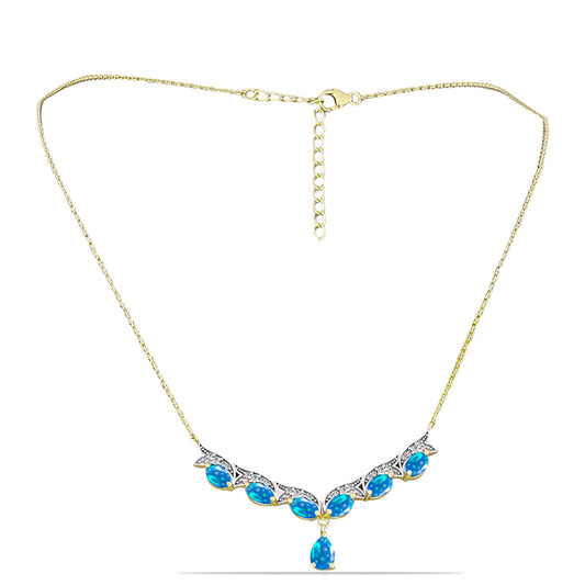 Colar de Prata com Banho de Ouro com Opala Paraíso da Etiópia e Topázio Branco  Contraste: Cabeca de Veado (800)