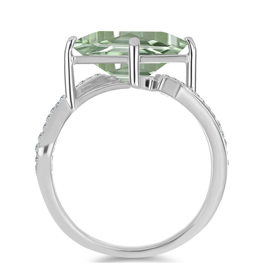 Anel de Prata com Ametista Verde e Topázio Branco  Contraste: Cabeca de Veado (800)