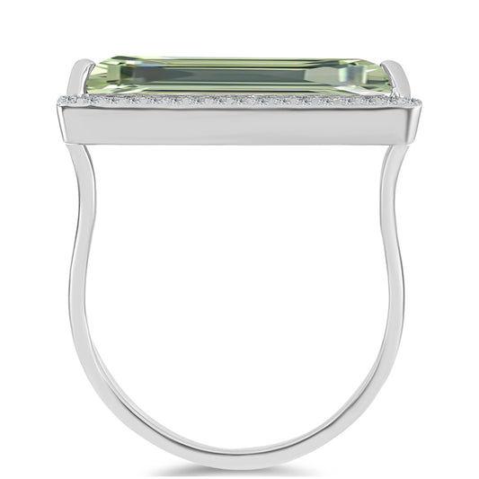 Anel de Prata com Ametista Verde e Topázio Branco  Contraste: Cabeca de Veado (800)