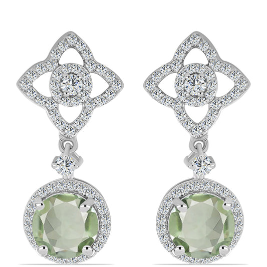 Brincos de Prata com Ametista Verde e Topázio Branco