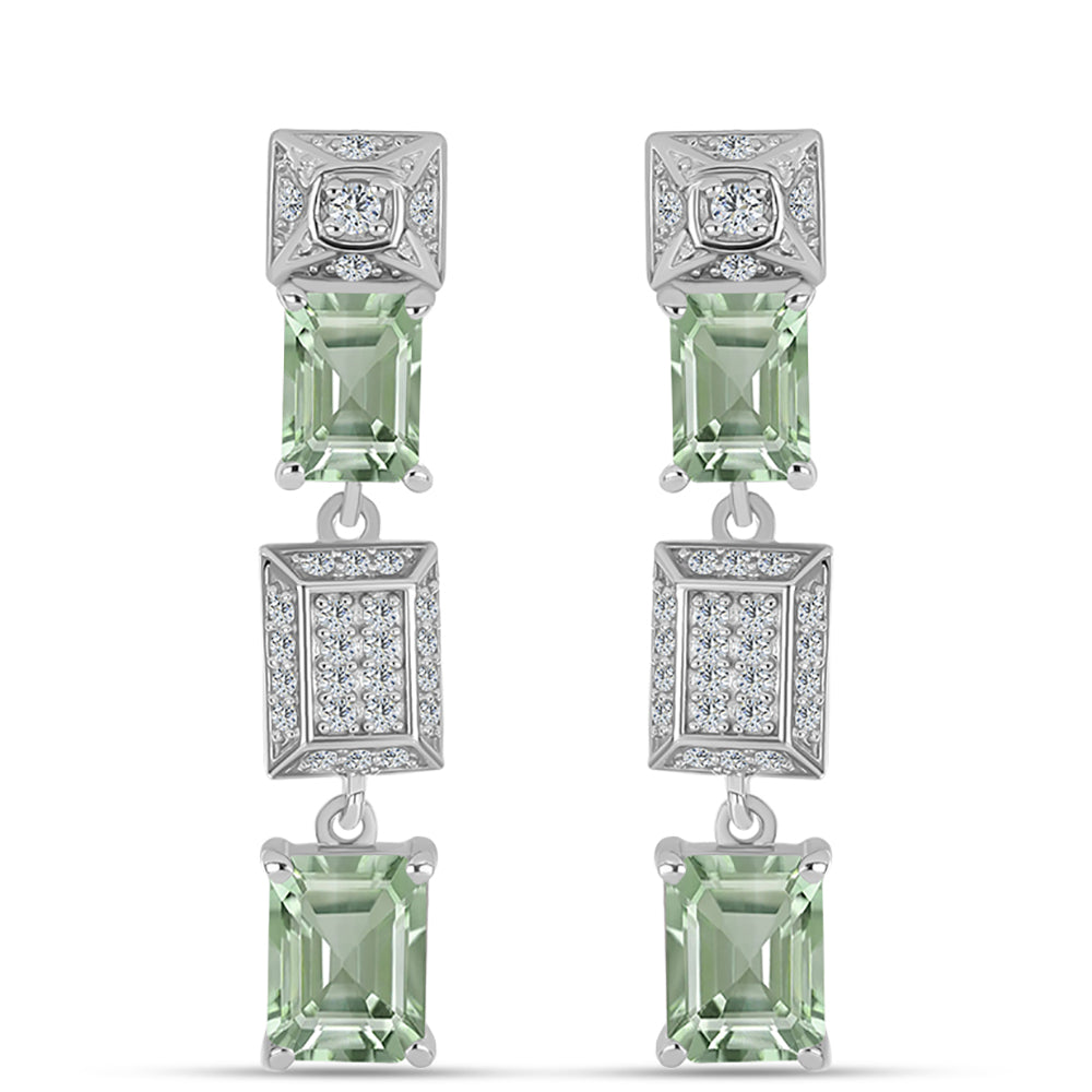 Brincos de Prata com Ametista Verde e Topázio Branco