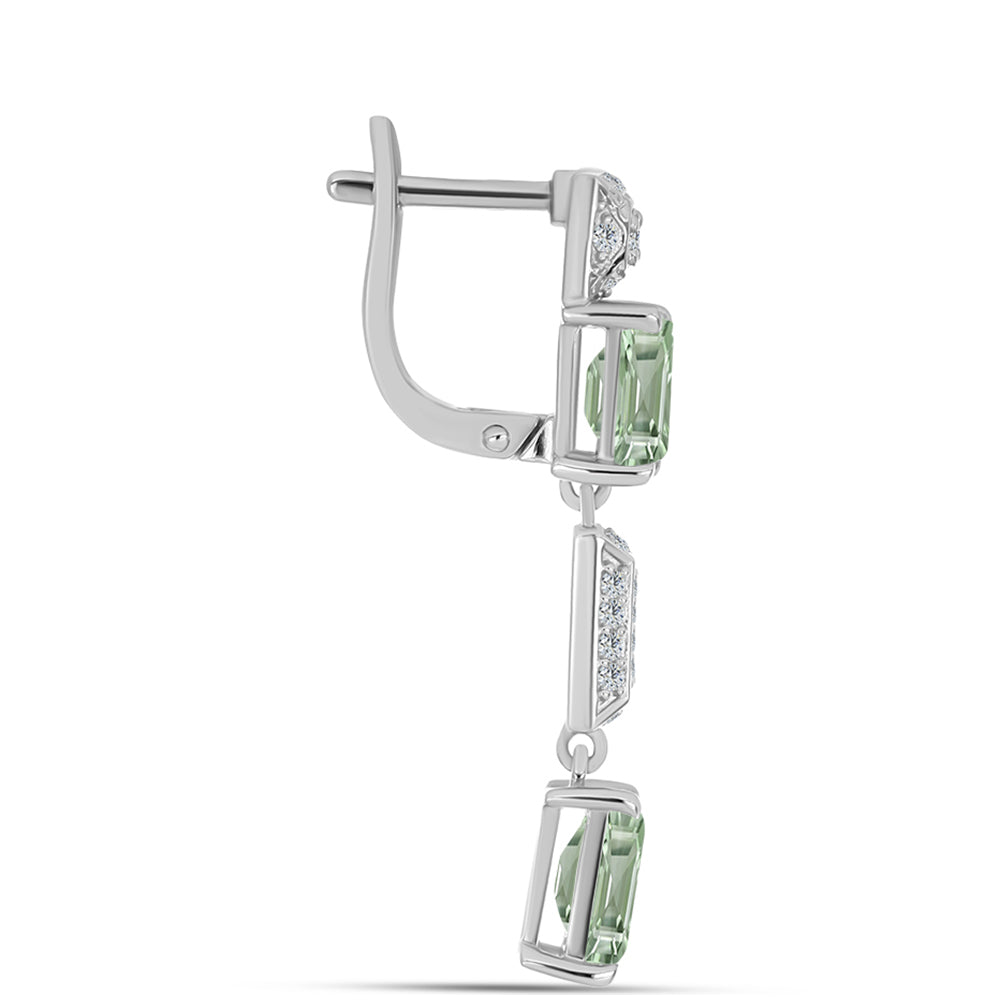 Brincos de Prata com Ametista Verde e Topázio Branco 2 