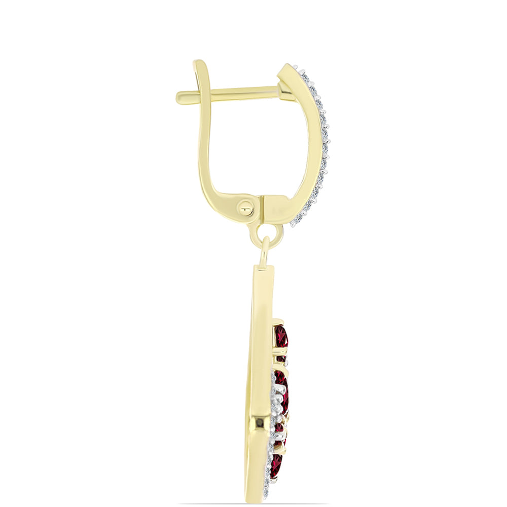 Brincos de Prata com Banho de Ouro com Granada de Rhodolite e Topázio Branco  Contraste: Cabeca de Veado (800) 2 