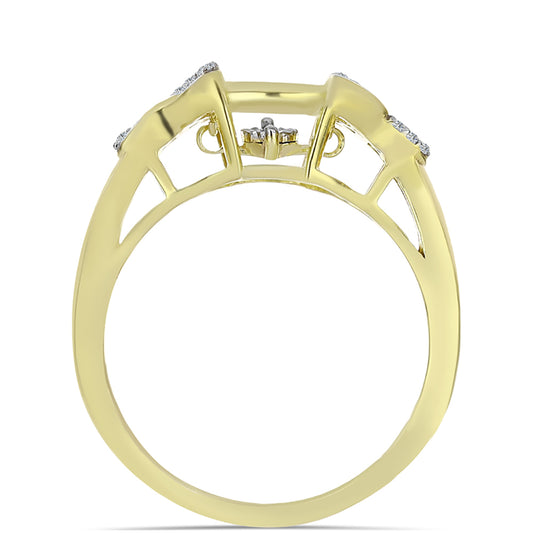 Anel de Prata com Banho de Ouro com Diamante Branco e Topázio Branco  Contraste: Cabeca de Veado (800)