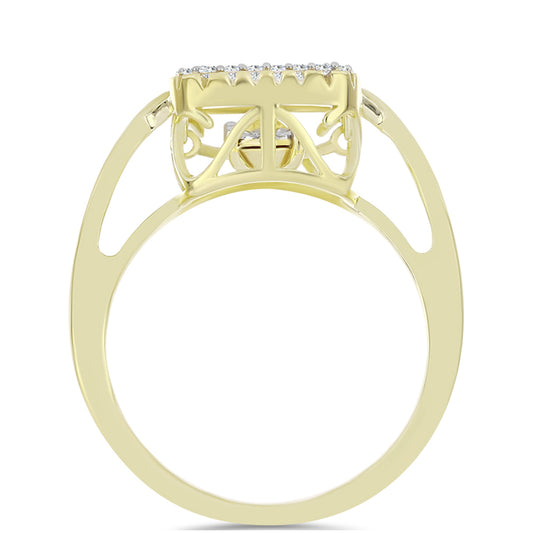 Anel de Prata com Banho de Ouro com Diamante Branco e Topázio Branco  Contraste: Cabeca de Veado (800)