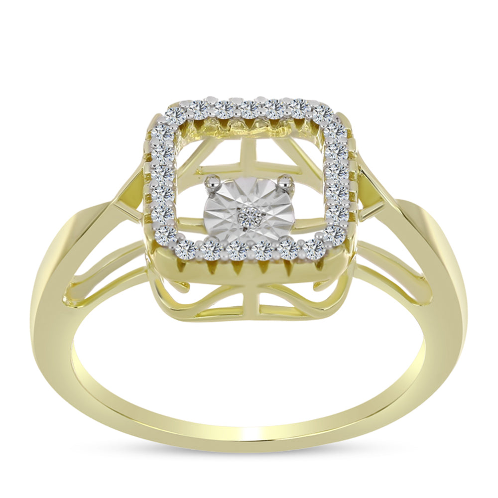 Anel de Prata com Banho de Ouro com Diamante Branco e Topázio Branco  Contraste: Cabeca de Veado (800)