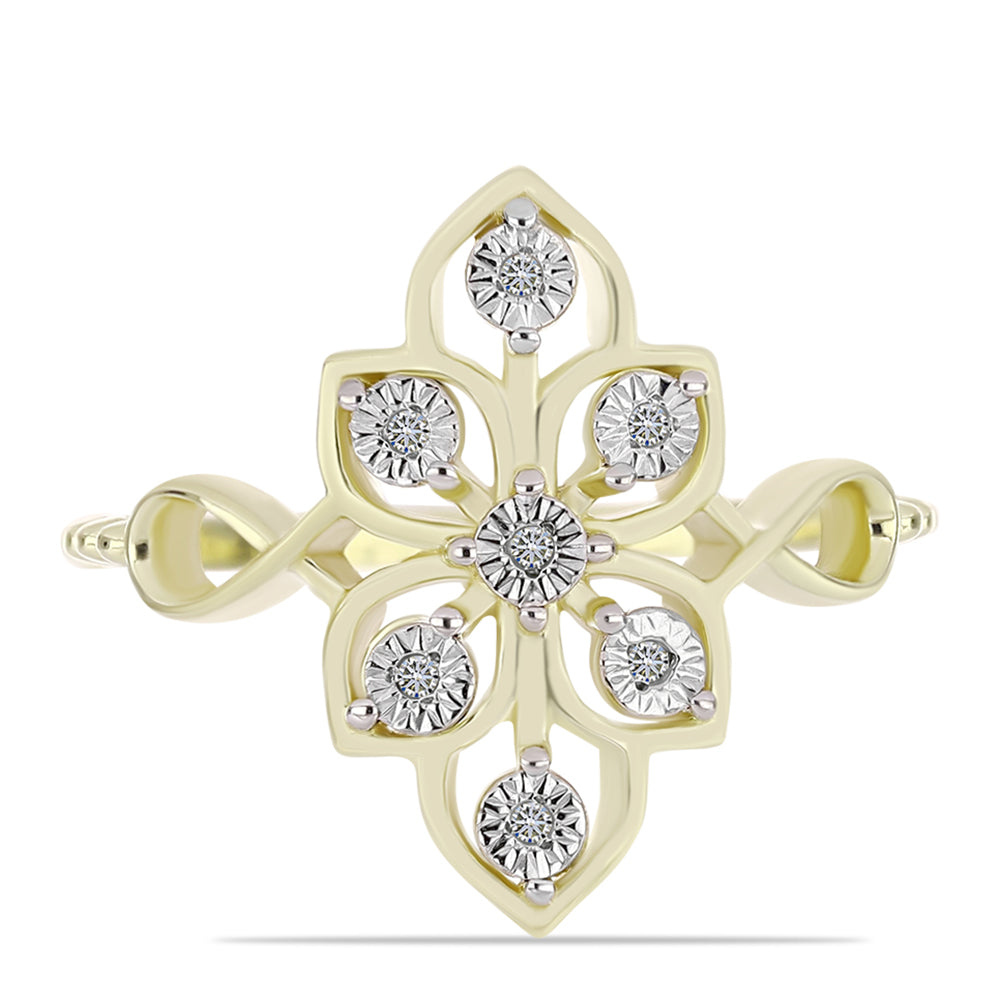 Anel de Prata com Banho de Ouro com Diamante Branco  Contraste: Cabeca de Veado (800) 1 