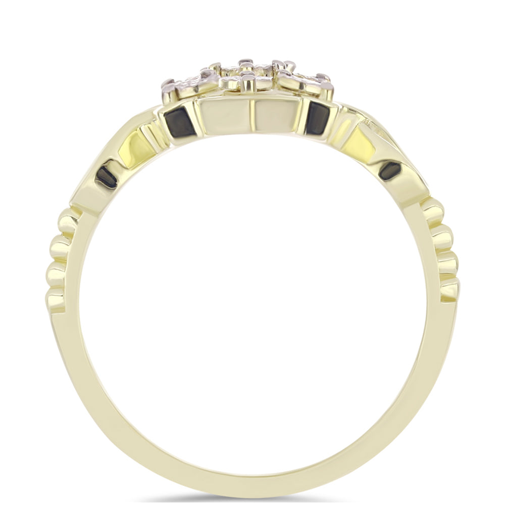 Anel de Prata com Banho de Ouro com Diamante Branco  Contraste: Cabeca de Veado (800)