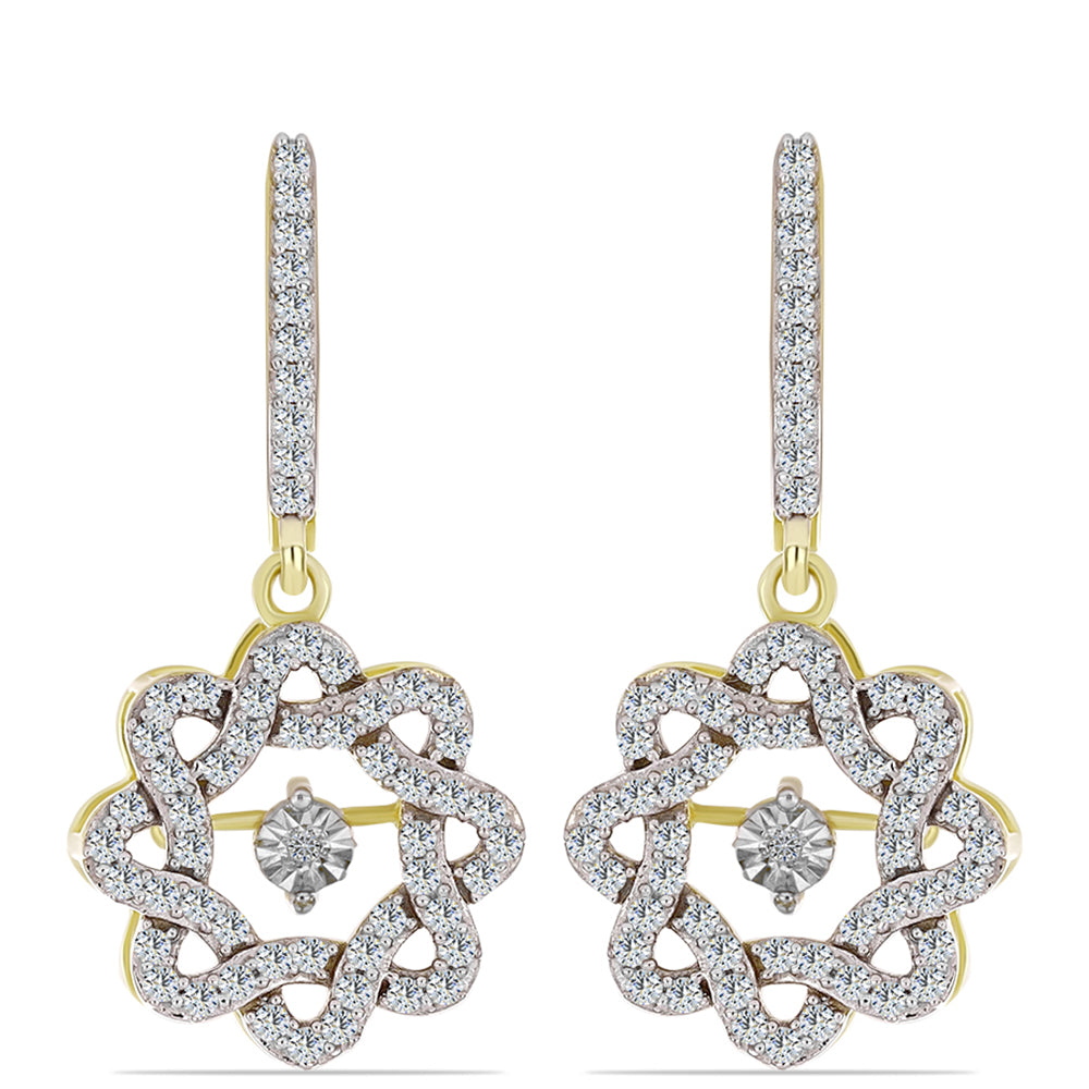 Brincos de Prata com Banho de Ouro com Diamante Branco e Topázio Branco