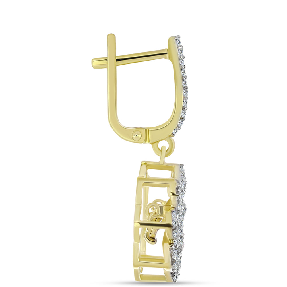 Brincos de Prata com Banho de Ouro com Diamante Branco e Topázio Branco 2 