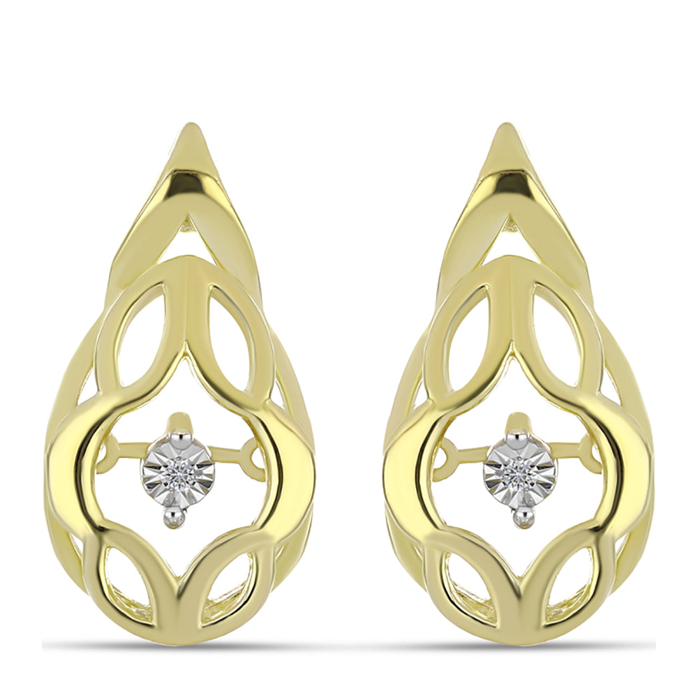 Brincos de Prata com Banho de Ouro com Diamante Branco