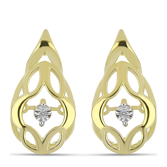 Brincos de Prata com Banho de Ouro com Diamante Branco