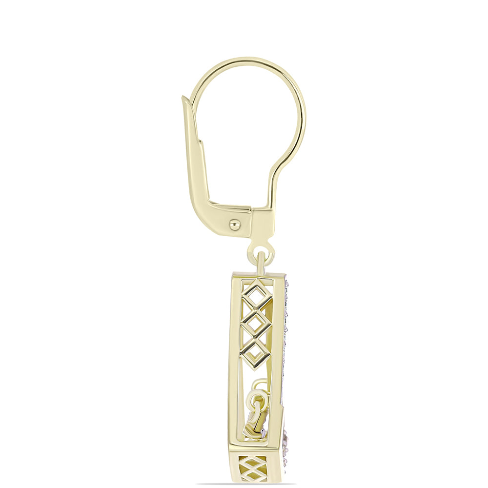 Brincos de Prata com Banho de Ouro com Diamante Branco e Topázio Branco