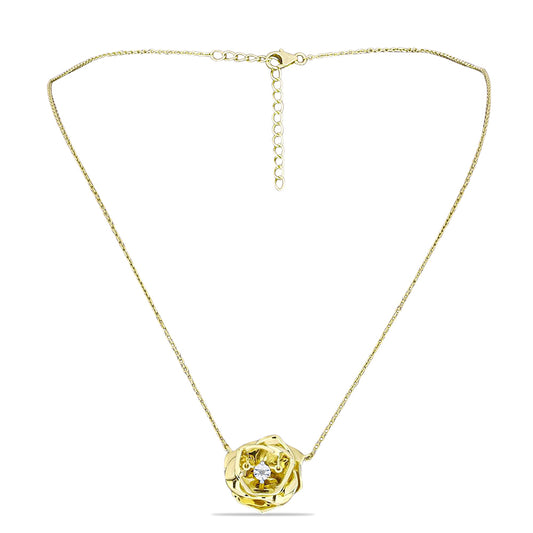 Colar de Prata com Banho de Ouro com Diamante Branco  Contraste: Cabeca de Veado (800)