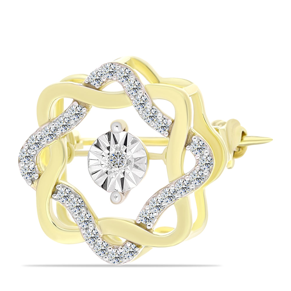 Alfinete de Prata com Banho de Ouro com Diamante Branco e Topázio Branco 1 