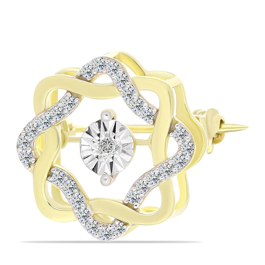 Alfinete de Prata com Banho de Ouro com Diamante Branco e Topázio Branco