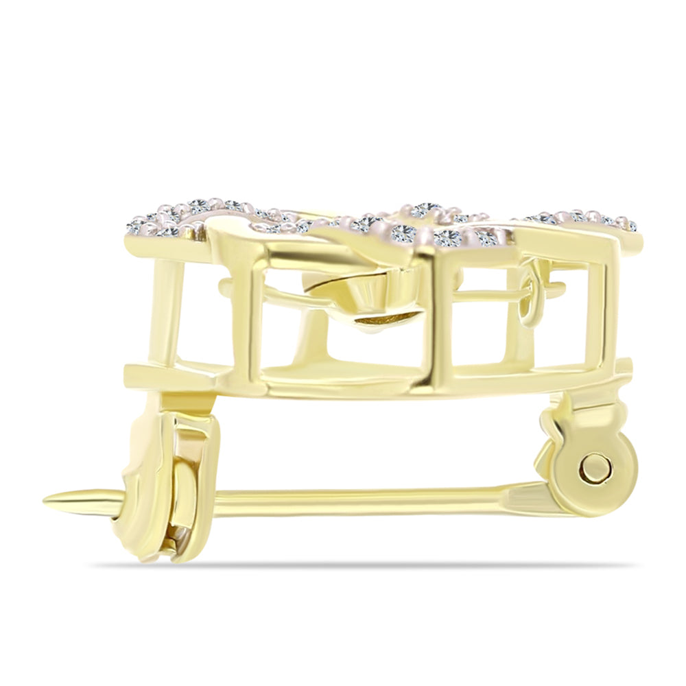 Alfinete de Prata com Banho de Ouro com Diamante Branco e Topázio Branco 2 