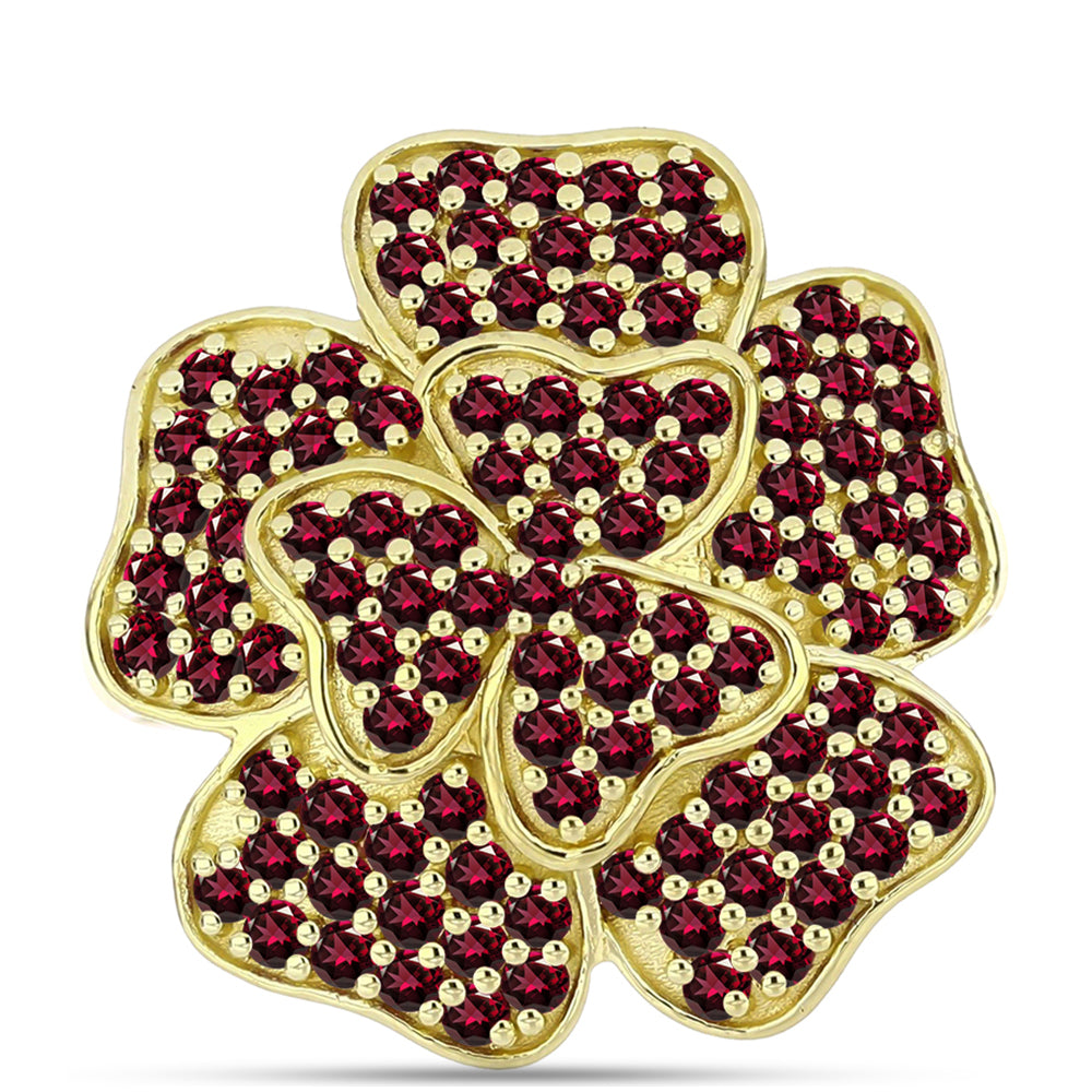 Anel de Prata com Banho de Ouro com Granada de Rhodolite  Contraste: Cabeca de Veado (800)